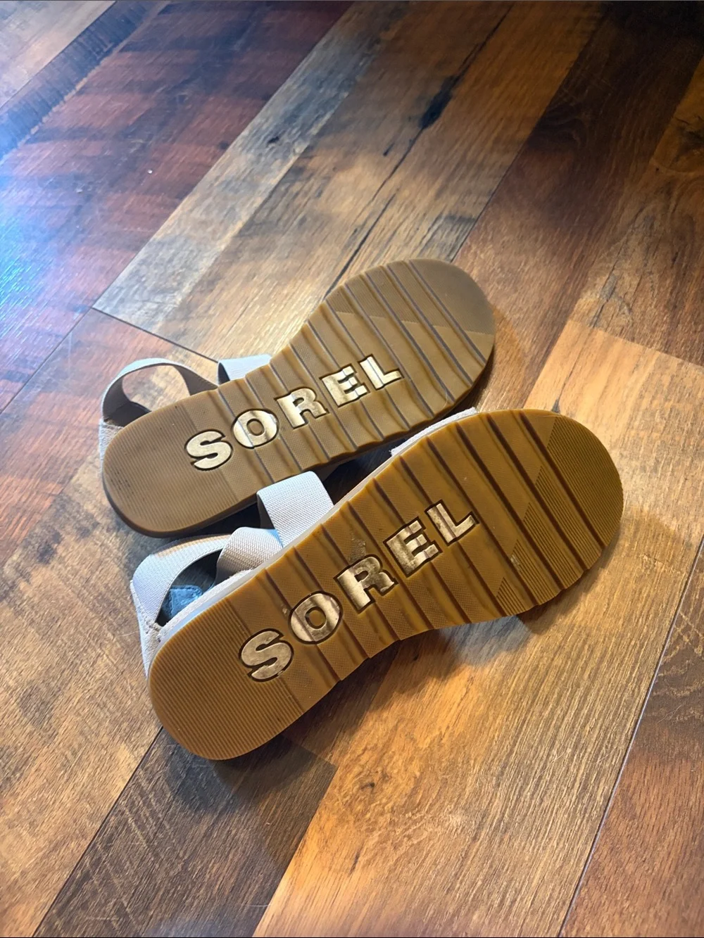 Sorel Taupe Crisscross Elastic Sandals